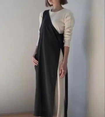 [ BYOKA ] 원 숄더 에이프런 살롱 블랙