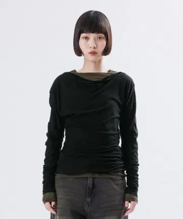 MTOR SHEER GATHER LAYERD TOPS 2SET 블랙