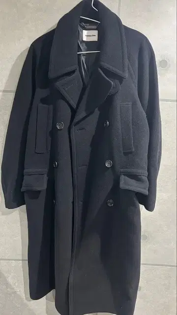 monkey time 블랙 더블 브레스트 롱 코트