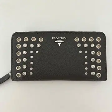 Pisaro 블랙 가죽 장지갑 스터드