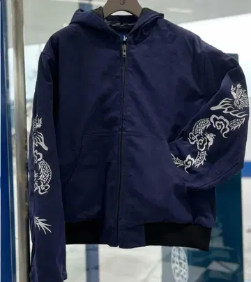 스네이크 & 스컬 자수 후드티 블루종