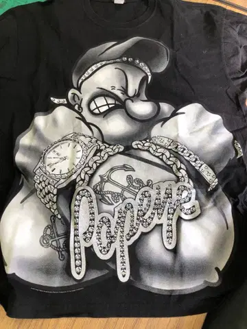 뽀빠이 당시 그래픽 T셔츠 블랙