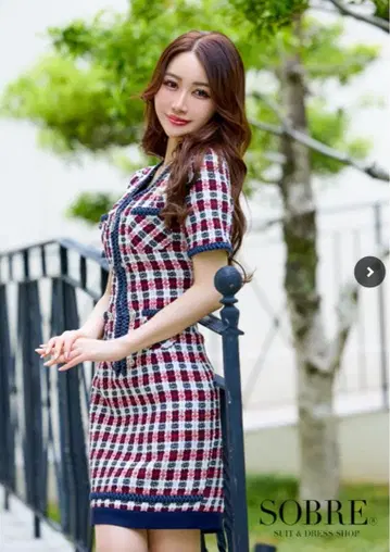 SOBRE 체크 무늬 타이트 반팔 드레스