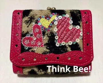 Think Bee! 3단 폴더형 지갑 스팽글 핑크 하트 레오파드 무늬