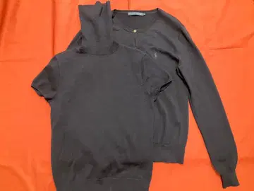 네이비 터틀넥 반팔 & 가디건 세트