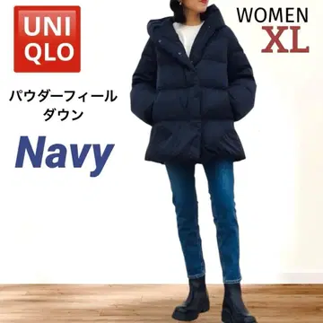 컨디션 최상 유니클로 파우더 필 다운 숏코트 네이비 XL