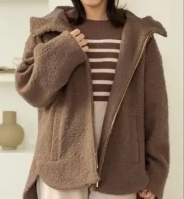 시마무라 yumi 브라운 후드 부착 자켓 브라운 L 사이즈