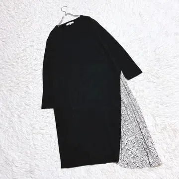 [ 오조크 ] 니트 원피스 (38) 도트 절개 롱 블랙 화이트 긴팔