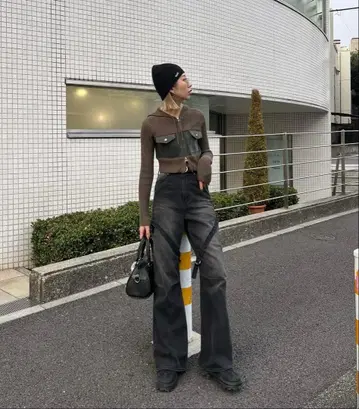 EMODA Y2k 도킹 포켓 니트 후드티 카키