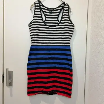 Seduction 스트라이프 슬리브리스 미니 원피스 M