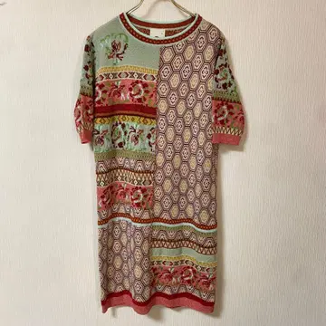 poppy 니트 원피스 사이즈 [ L ] 오부 소매 컬러풀한 디자인