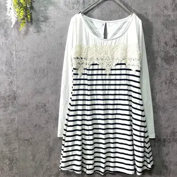 듀라스 긴팔 원피스 보더 무늬 레이스 절개 슬릿 캐주얼 한국제