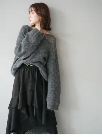 뤼미에 넥 시스루 니트 풀오버 다크 그레이