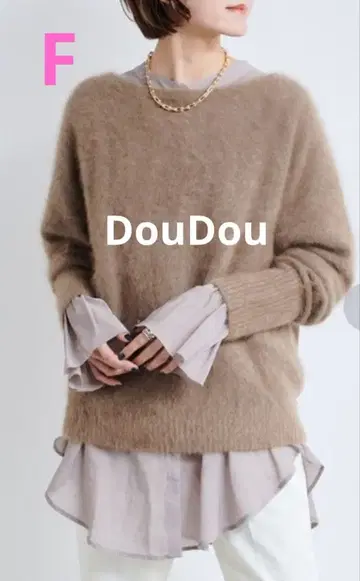 DOUDOU 페렛 절개 니트 보트넥 풀오버 샤기 F