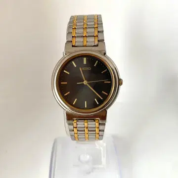 새상품 배터리 SEIKO 빈티지 남성용 손목시계 블랙 다이얼 콤비 벨트