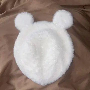 곰 귀 디자인 모자 화이트 베레모