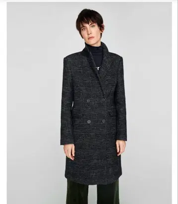 ZARA 체크 트위드 울 코트
