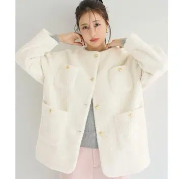 [ M 사이즈 ] coca 푸들 금장 버튼 노카라 코트 아이보리