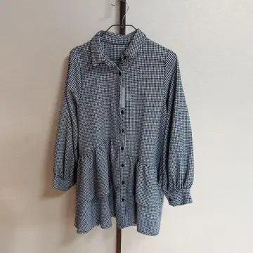 깅엄 체크 긴팔 원피스