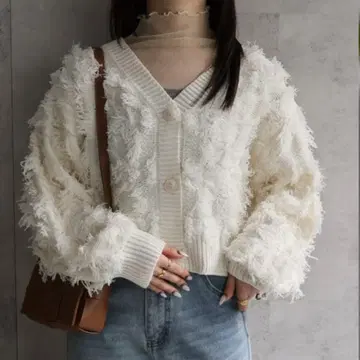 미사용 새상품 프린지 니트 가디건 / 숏 기장