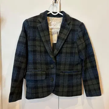 네이비 그레이 체크 블레이저