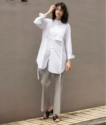 [ MAISON SPECIAL ] 스탠드 카라 코튼 롱 셔츠 화이트