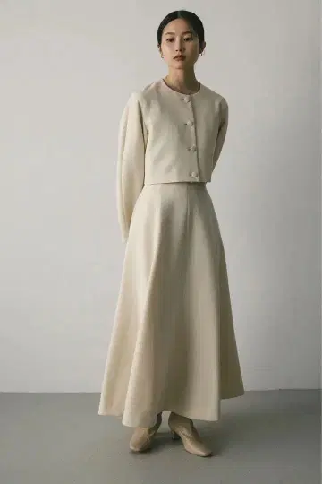 STYLEMIXER 하이웨스트 플레어 스커트 IVOY M