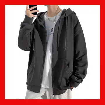 남성용 집업 후드티 봄 루즈핏 긴팔 무지 후드 부착 XL 그레이