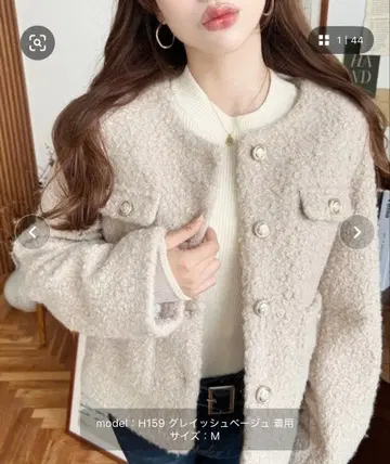 moment+ 페이크 반지 울 골드 버튼 노카라 자켓