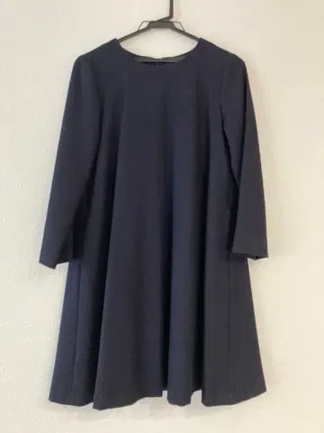 Demi-Luxe BEAMS 네이비 A라인 긴팔 원피스 드레스 울
