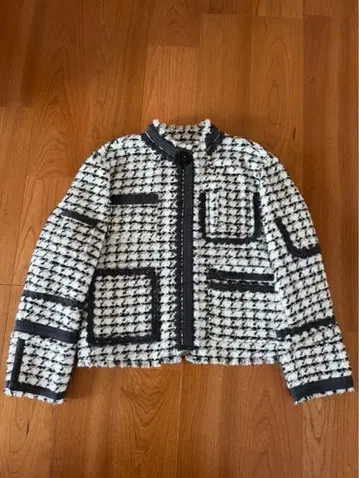 노카라 트위드 자켓 화이트 블랙