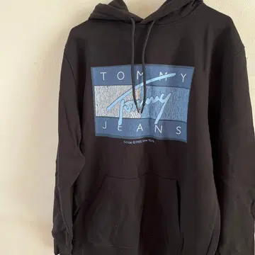 TOMMY JEANS 블랙 후드 부착 후드티 S