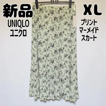 새상품 미사용 유니클로 프린트 머메이드 스커트 XL 라이트 그린