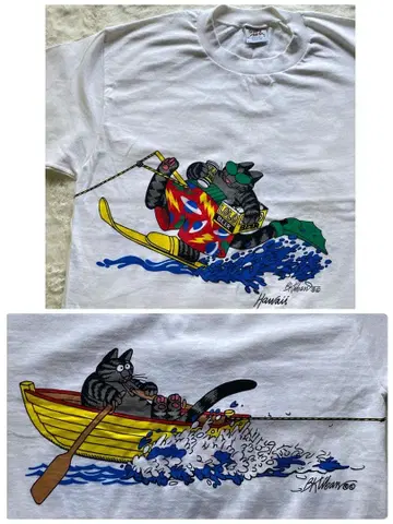 새상품급 Crazy Shirts 밤 고양이 T셔츠 M사이즈 USA제