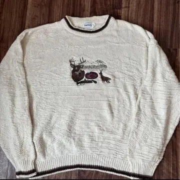 90s usa제 빈티지 코튼 니트 스웨터 애니멀 동물 올 패턴