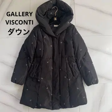 GALLERY VISCONTI 리본 자수 다운 코트 2way 블랙