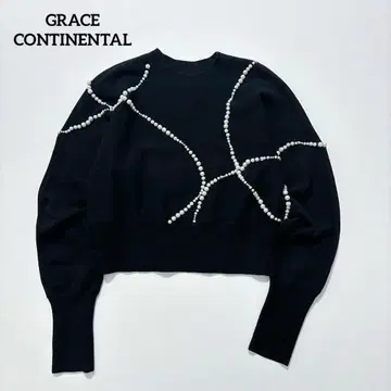 그레이스 콘티넨탈 펄 라인 니트 탑 울 혼방 블랙 36