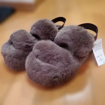 시마무라 퍼 샌들 다크 브라운 L