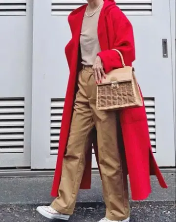 Mila Owen 빨간색 롱 코트 벨트 포함