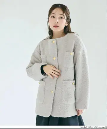 푸들 금장 버튼 노카라 코트