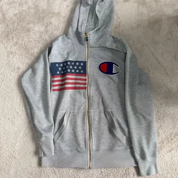 Champion 미국 국기 프린트 L 그레이 후드티