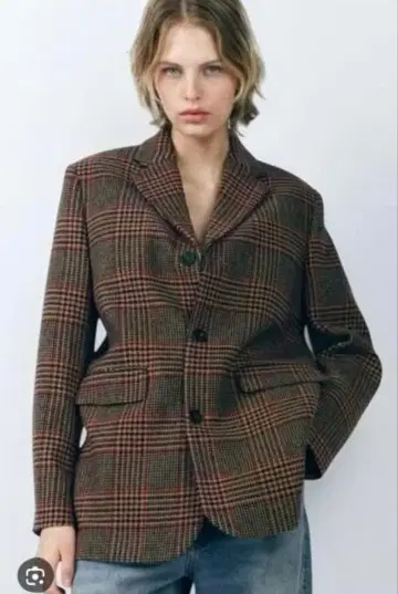 자라 체크 테일러드 자켓