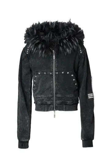 TYPE CROSS FOX FUR HOODIE BLACK