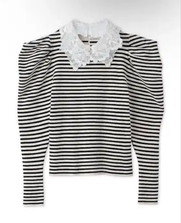 스트라이프 프릴 옷깃 긴팔 상의