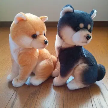시바견 봉제 인형 빨간 시바와 검은 시바 세트