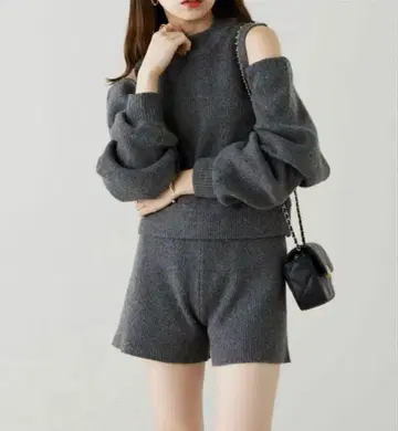 그레이 니트 숏팬츠 셋업