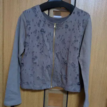 카키 데미지 가공 긴팔 가디건 L