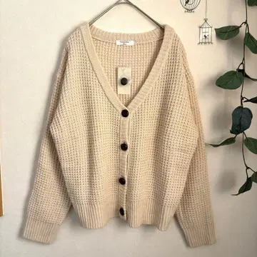 택 포함 새상품 Samansa Mos2 blue 와플 가디건 두꺼운 원단