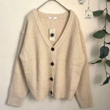 택 포함 새상품 Samansa Mos2 blue 와플 가디건 두꺼운 원단