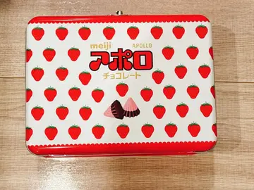 meiji 아폴로 딸기 무늬 메탈 캔